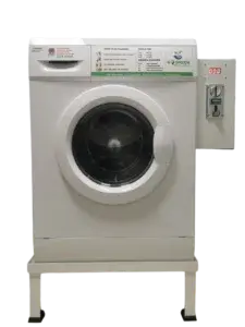 Front-load coin operated washing machine with digital control panel